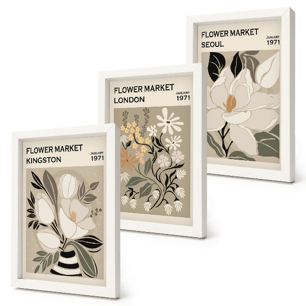 Photo frame wall Retro flowers from different cities around the world
