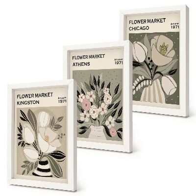 Framed triptych Retro-style floral arrangements from various cities