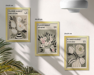 Framed triptych Retro-style floral arrangements from various cities