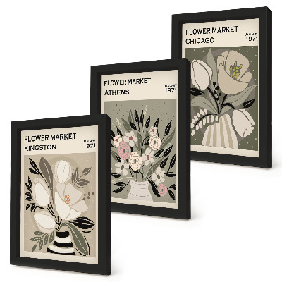 Framed triptych Retro-style floral arrangements from various cities