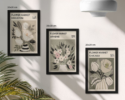 Framed triptych Retro-style floral arrangements from various cities