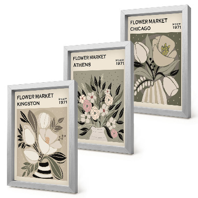 Framed triptych Retro-style floral arrangements from various cities