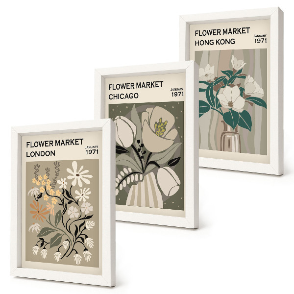 3-piece wall art set Flower markets in London, Chicago and Hong Kong