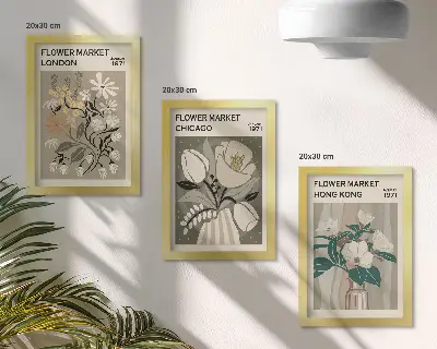 3-piece wall art set featuring flower markets in London, Chicago, and Hong Kong