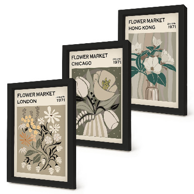 3-piece wall art set Flower markets in London, Chicago and Hong Kong