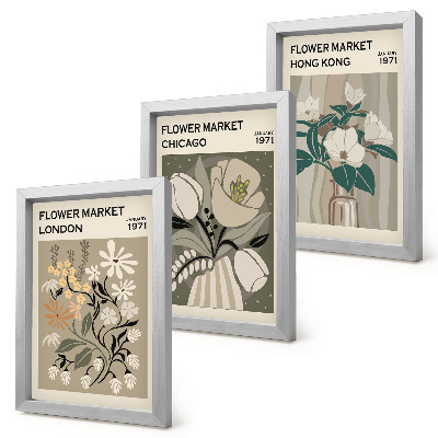 3-piece wall art set Flower markets in London, Chicago and Hong Kong