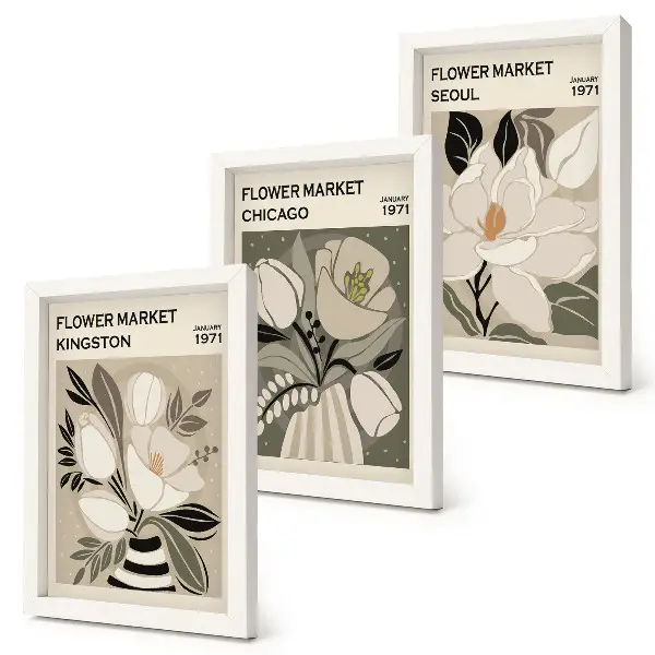 Photo frame wall retro styled flowers from the Kingston, Chicago, and Seoul markets