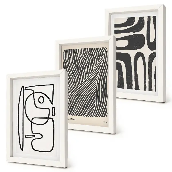 Framed triptych Abstract patterns with lines and textures on a light background