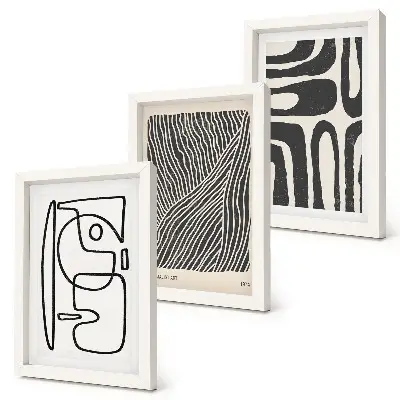 Framed triptych Abstract patterns with lines and textures on a light background