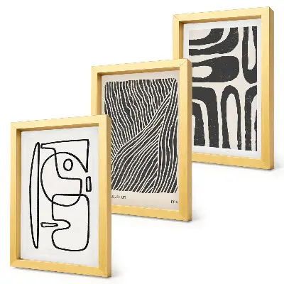 Framed triptych Abstract patterns with lines and textures on a light background