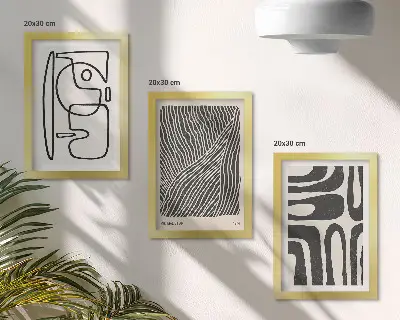 Framed triptych Abstract patterns with lines and textures on a light background