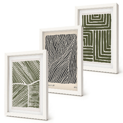 3-piece wall art set Patterns of lines and shapes in shades of green