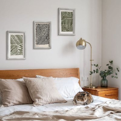 3-piece wall art set Patterns of lines and shapes in shades of green