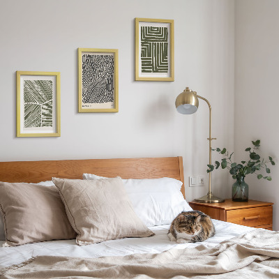 3-piece wall art set Patterns of lines and shapes in shades of green