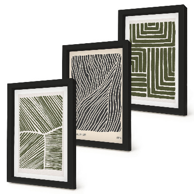 3-piece wall art set Patterns of lines and shapes in shades of green