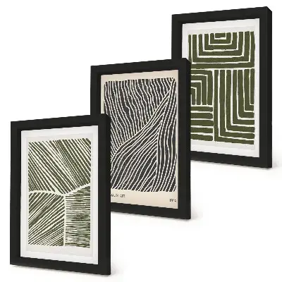3-piece wall art set with patterns of lines and shapes in shades of green