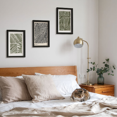 3-piece wall art set Patterns of lines and shapes in shades of green