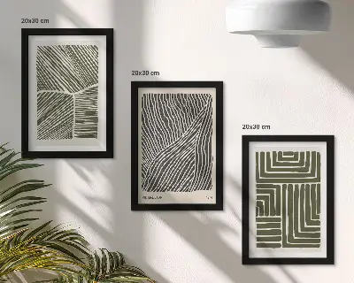 3-piece wall art set with patterns of lines and shapes in shades of green