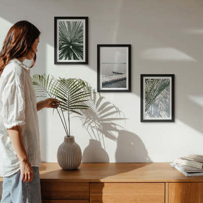 Photo frame wall Palm leaves plant and wooden bridge