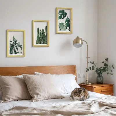 Tropical houseplants aesthetic leaves triptych framed wall art set