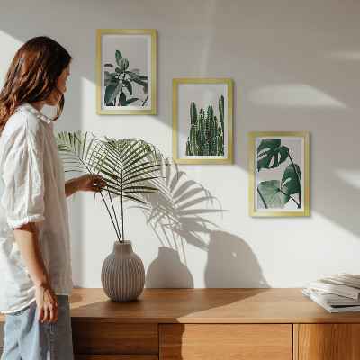 Framed triptych Tropical houseplants aesthetic leaves