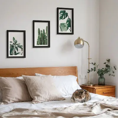 Tropical houseplants aesthetic leaves triptych framed wall art set