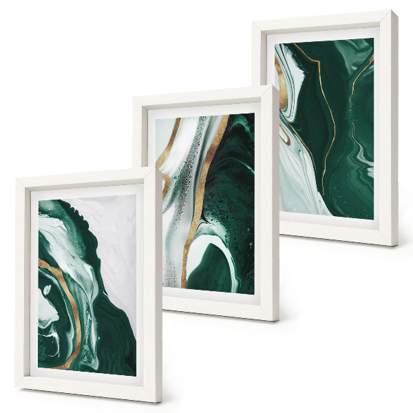 3-piece wall art set Abstract paint patterns in green and white