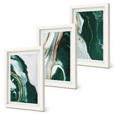 3-piece wall art set Abstract paint patterns in green and white