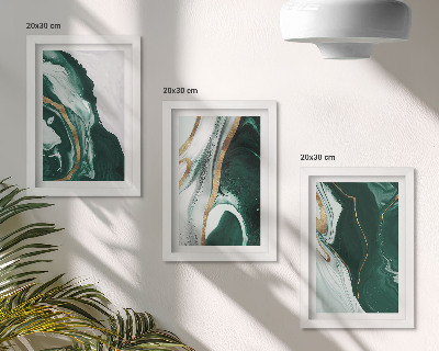 3-piece wall art set Abstract paint patterns in green and white