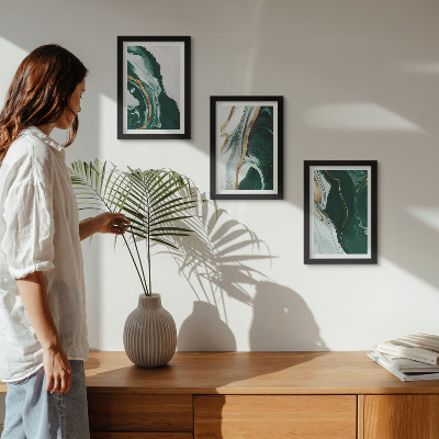 3-piece wall art set Abstract paint patterns in green and white