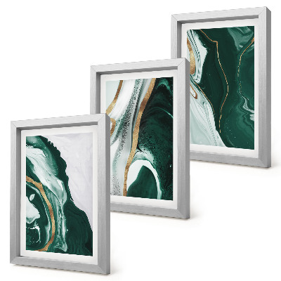 3-piece wall art set Abstract paint patterns in green and white