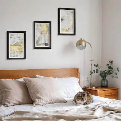 Photo frame wall with abstract minimalist fashionable painting patterns