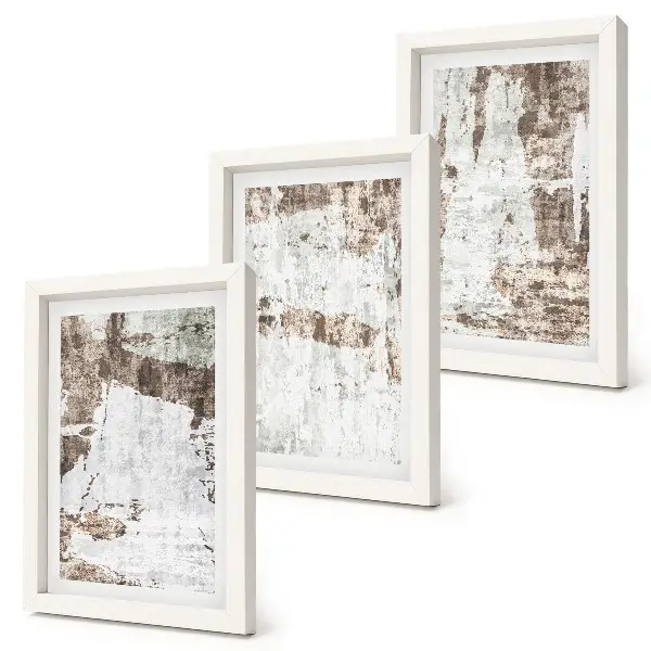 3-piece wall art set featuring abstract patterns in shades of white and brown