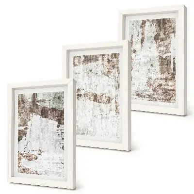 3-piece wall art set featuring abstract patterns in shades of white and brown