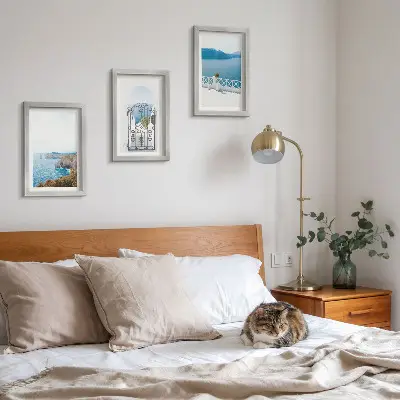 Photo frame wall gallery set sea view with Greek architecture print