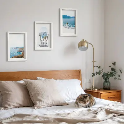 Photo frame wall gallery set sea view with Greek architecture print