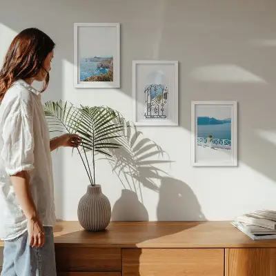 Photo frame wall gallery set sea view with Greek architecture print