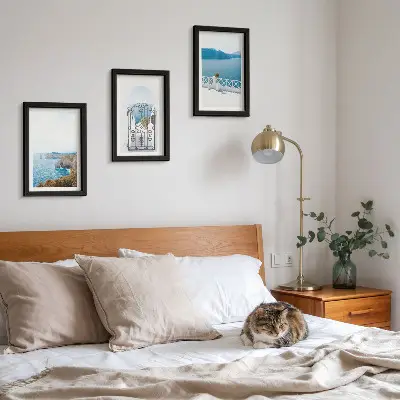 Photo frame wall gallery set sea view with Greek architecture print