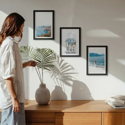 Photo frame wall gallery set sea view with Greek architecture print