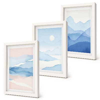 3-piece wall art set Blue and pink mountain landscapes in watercolor