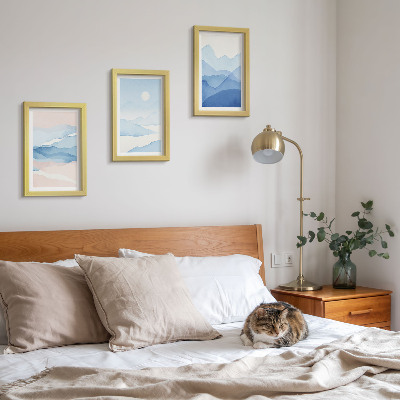 3-piece wall art set Blue and pink mountain landscapes in watercolor