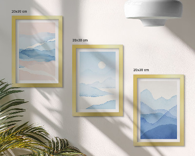3-piece wall art set Blue and pink mountain landscapes in watercolor