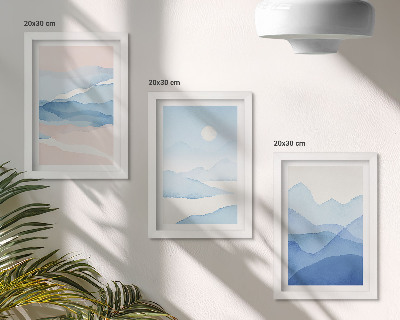 3-piece wall art set Blue and pink mountain landscapes in watercolor