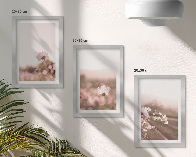 Framed triptych Wildflowers in the meadows in summer, romantic landscapes