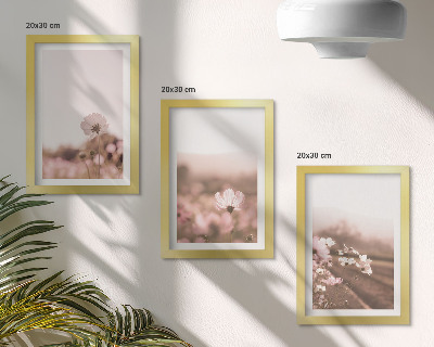 Framed triptych Wildflowers in the meadows in summer, romantic landscapes