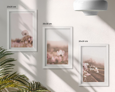 Framed triptych Wildflowers in the meadows in summer, romantic landscapes
