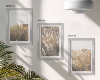 3-piece wall art set A landscape with grasses and flowers in warm shades