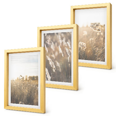 3-piece wall art set A landscape with grasses and flowers in warm shades