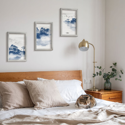 3-piece wall art set Cloud mountains with trees and birds in the background