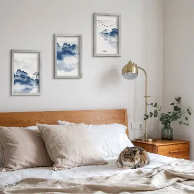 3-piece wall art set featuring cloud mountains with trees and birds in the background